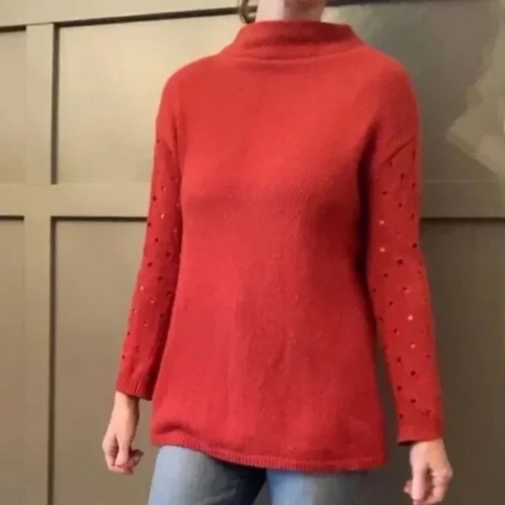 Anthropologie Moth Ceres Mock Neck Sweater Burnt Orange Cashmere Blend Size XS